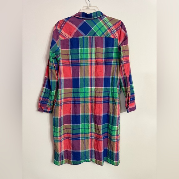 TALBOTS Madras Button Front Cotton Shirt Dress Multicolor Plaid Sz 14 - Picture 4 of 4